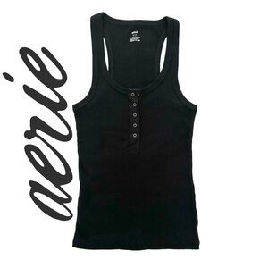 Aerie black waffle knit cotton henley tank